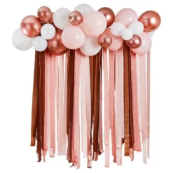 Ballonbue med Streamers Hvid/Roséguld Metallic