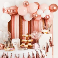Ballonbue med Streamers Hvid/Roséguld Metallic