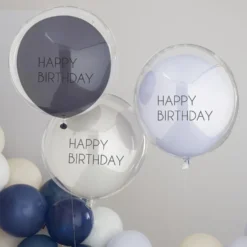 Balloner Dobbelte Happy Birthday Blå