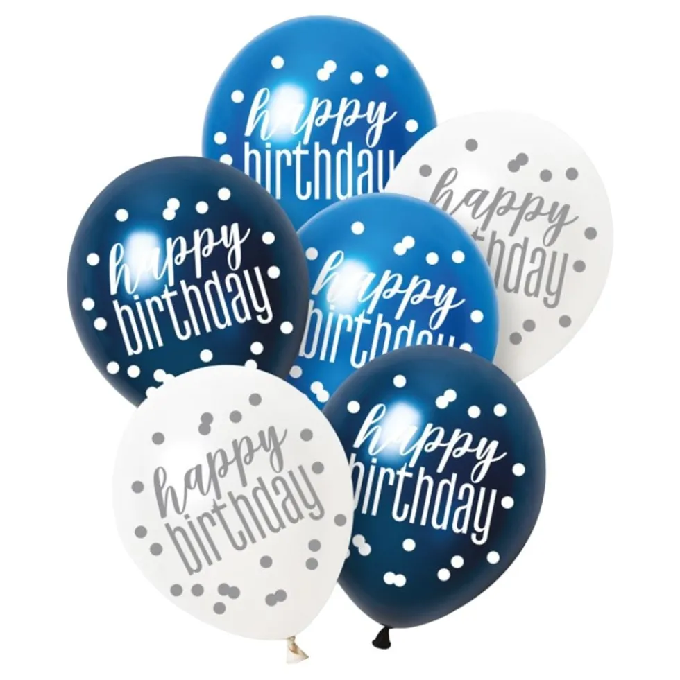 Balloner Happy Birthday Blå/Hvid