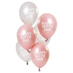 Balloner Happy Birthday Lyserød/Hvid 50 År