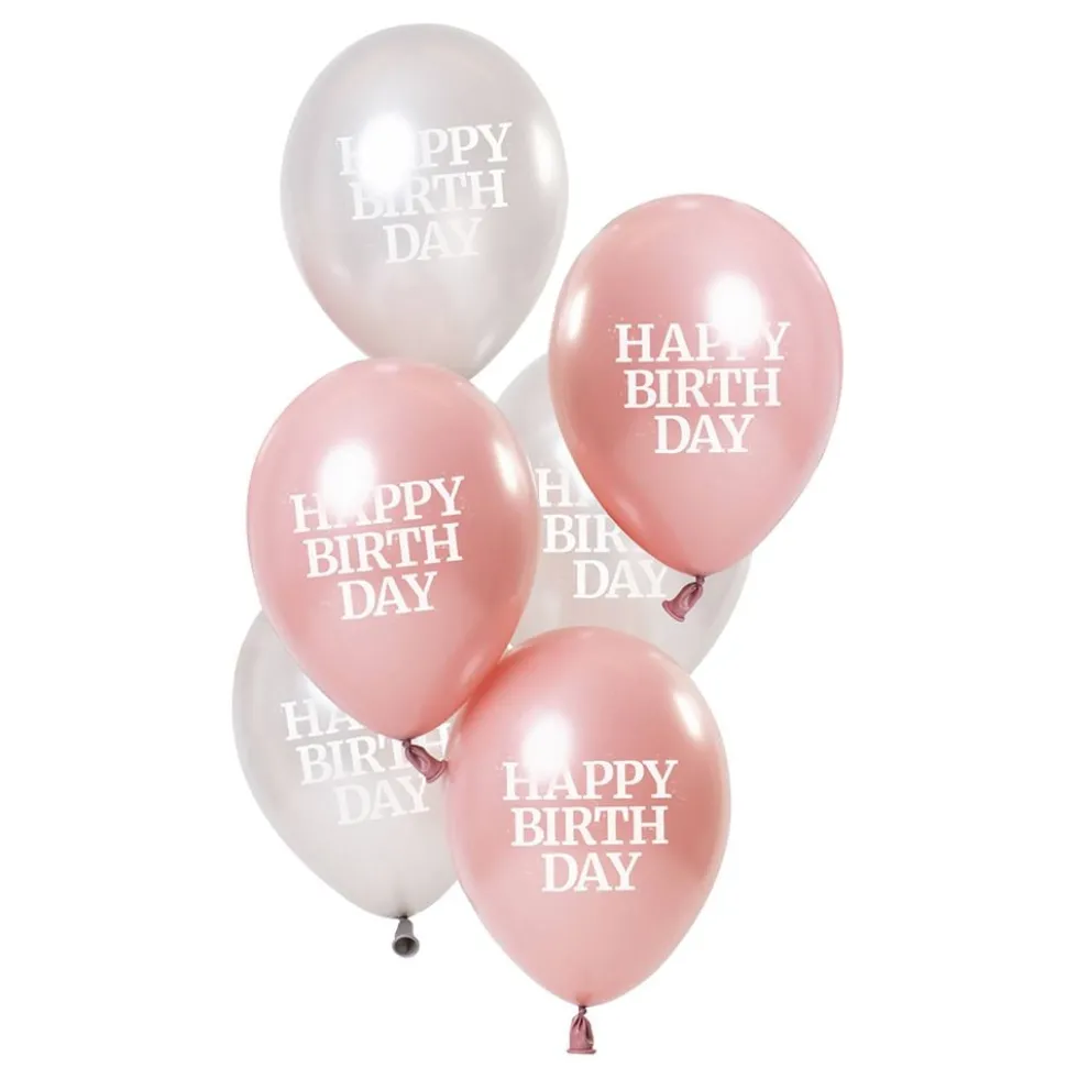 Balloner Happy Birthday Lyserød/Hvid 50 År