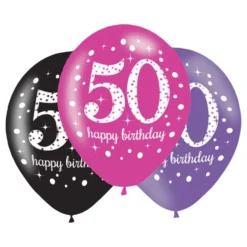 Balloner 50 Lyserød/Sort Happy Birthday