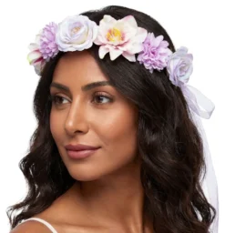 Blomsterkrans Lyserød & Lilla med Bånd