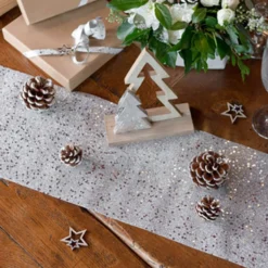 Bordløber Tyk Sølv Glitter