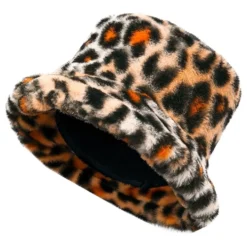 Bucket Hat i kunstpels Leopard