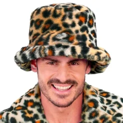 Bucket Hat i kunstpels Leopard
