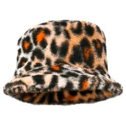 Bucket Hat i kunstpels Leopard
