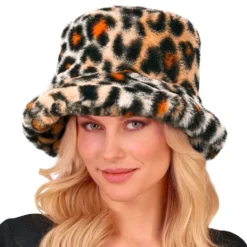 Bucket Hat i kunstpels Leopard