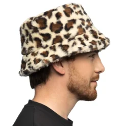 Bucket Hat i kunstpels Leopard