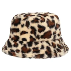 Bucket Hat i kunstpels Leopard