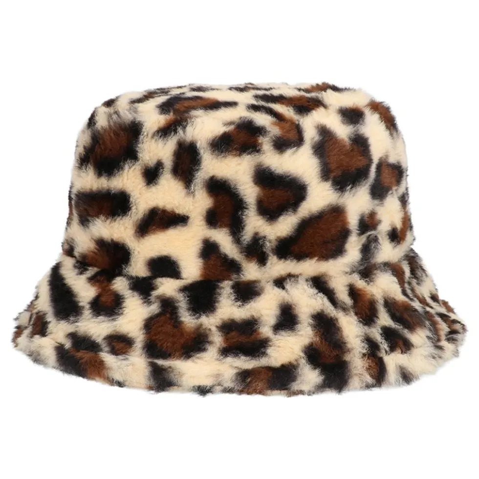 Bucket Hat i kunstpels Leopard