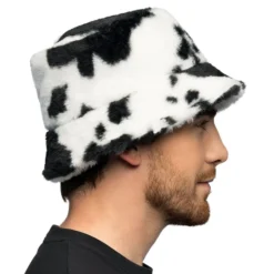 Bucket Hat i kunstpels med komønster