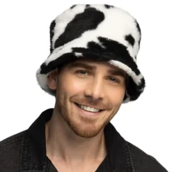 Bucket Hat i kunstpels med komønster