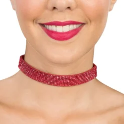 Choker Halskæde med Røde Strasssten