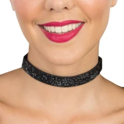 Choker Halskæde med Strass Sort
