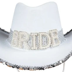 Cowboyhat Bride Hvid med Rhinsten