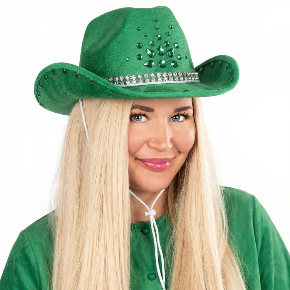 Cowboyhat Grøn med Sten
