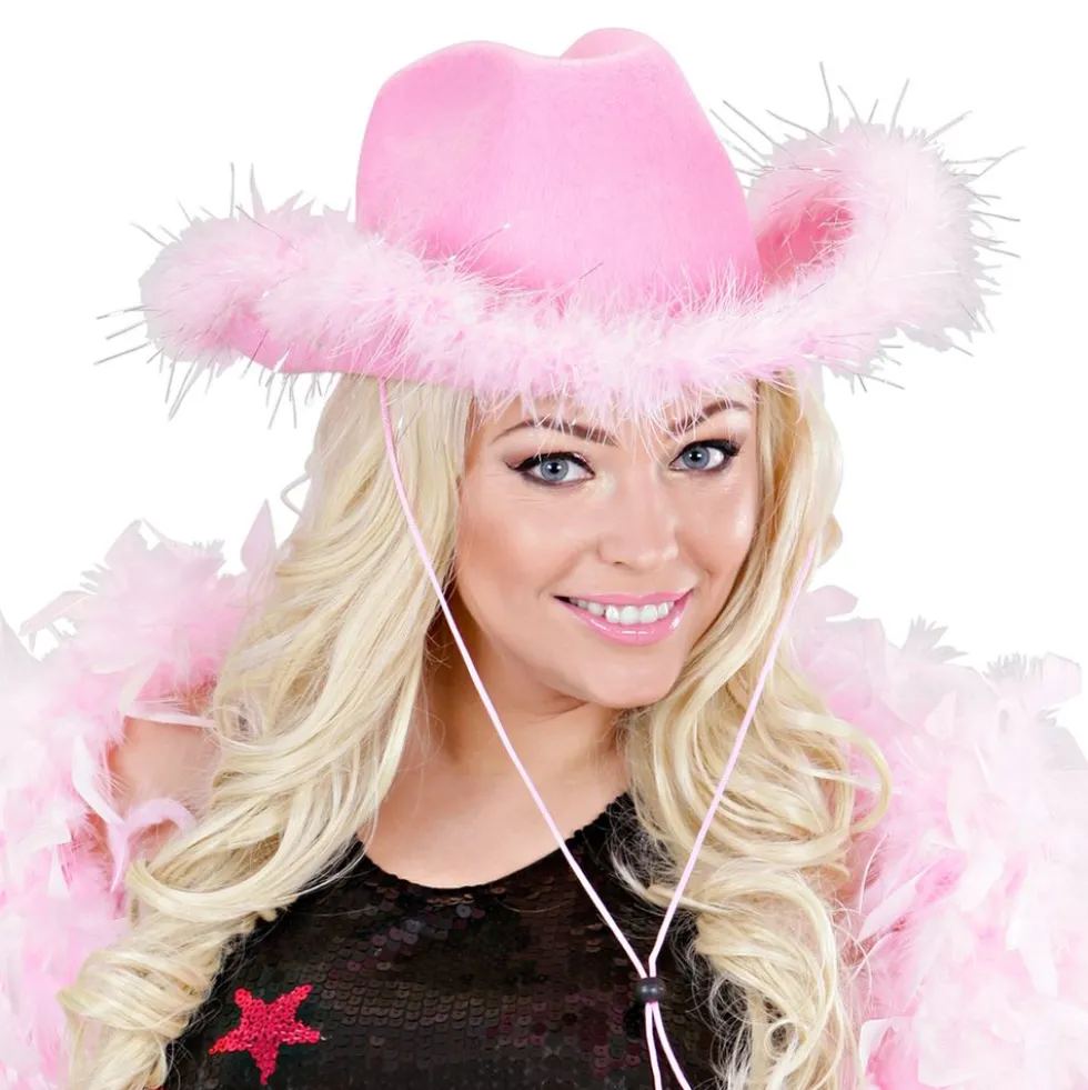 Cowboyhat Lyserød med Plyskant