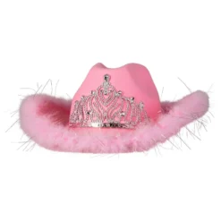 Cowboyhat lyserød med sølvtiara