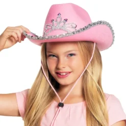 Cowboyhat Lyserød med Tiara til Børn