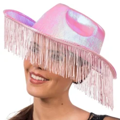 Cowboyhat lyserød skinnende med frynser