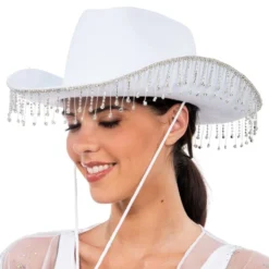 Cowboyhat med strass Hvid