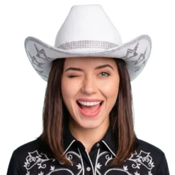 Cowboyhat med strassstjerner Hvid