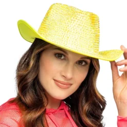 Cowboyhat med Strass UV Neongul