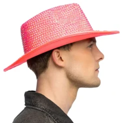 Cowboyhat med Strass UV Neonlyserød