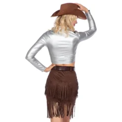Cowgirl med Nederdel Sølv/Brun Deluxe Kostume
