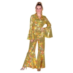 Disco Jumpsuit Gul/Farveskinnende Kostume
