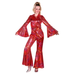 Disco Jumpsuit Rød Farveskinnende Kostume