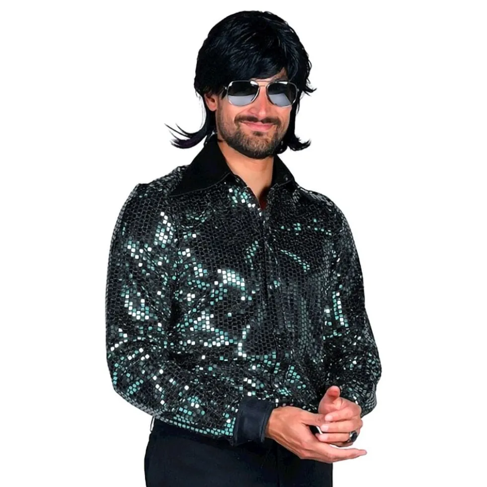 Disco Skjorte Herre Sort Turkis Deluxe