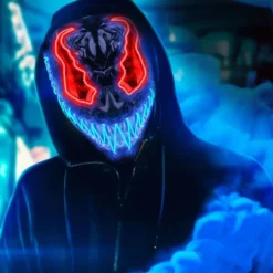 El Wire Djævel Rød/Blå LED Maske