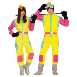 80'er Skidragt Lyserød/Gul Dame Kostume