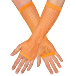 80’er UV Lange Fingerløse Net-handsker Neonorange