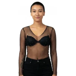 Fishnet Body Langærmet med Strass