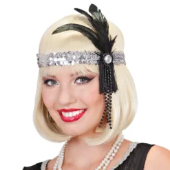 Flapper pandebånd med fjer sølv