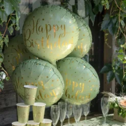 Folieballon Happy Birthday Grøn/Guld