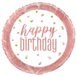 Folieballon Happy Birthday Hvid/Rosaguld