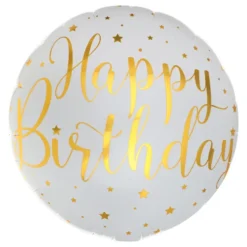 Folieballon Happy Birthday Hvid/Guld