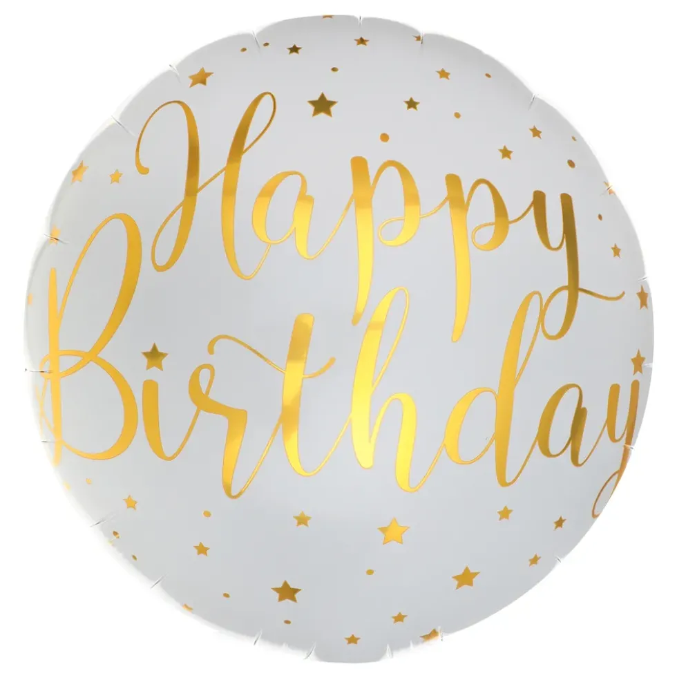 Folieballon Happy Birthday Hvid/Guld