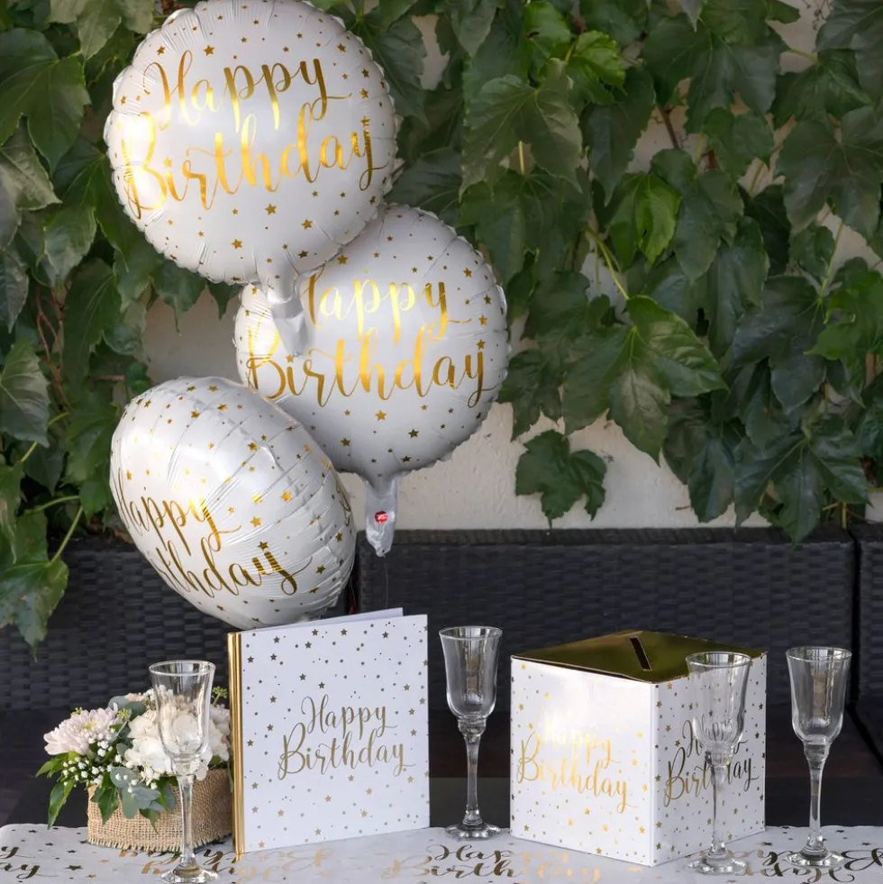 Folieballon Happy Birthday Hvid/Guld