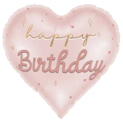 Folieballon Hjerte Happy Birthday Lyserød Pastel