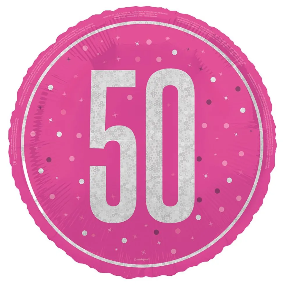 Folieballon 50 Lyserød/Sølv