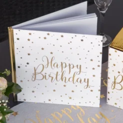 Gæstebog Happy Birthday Hvid/Guld