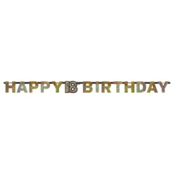 Guirlande 18 Happy Birthday Guld Glitter