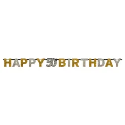 Guirlande 50 Happy Birthday Sølv/Guld Glitter