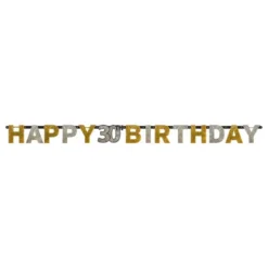 Guirlande 30 Happy Birthday Sølv/Guld Glitter